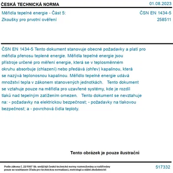 ČSN EN 1434-5 - Měřidla tepelné energie - Část 5: Zkoušky pro prvotní ověření - Tisk