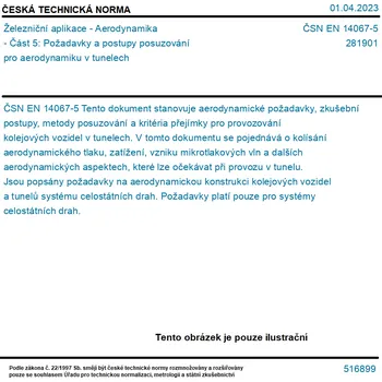 ČSN EN 14067-5 - Železniční aplikace - Aerodynamika - Část 5: Požadavky a postupy posuzování pro aerodynamiku v tunelech - Tisk