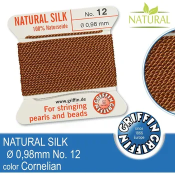 Nit Hedvábná nit s jehlou GRIFFIN síla nitě 0,98mm No.12 délka 2m. Barva Cornelian