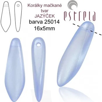 Korálek Korálky mačkané tvar JAZÝČEK. Velikost 16x5mm. Barva voskovaná MODRÁ světlá 25014. Balení 20Ks.