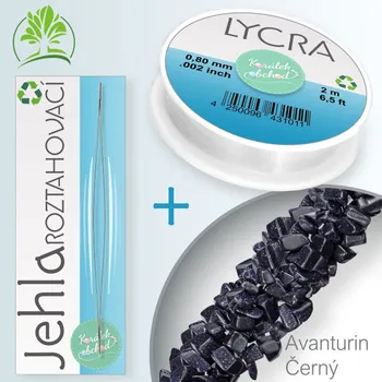 Sběratelství Sada návleku z tromlovaných kamenů délka 80cm AVANTURIN Černý s návlekovým materiálem a jehlou