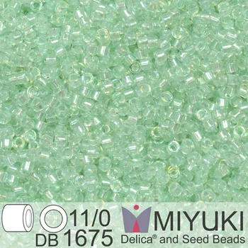 Korálek Korálky Miyuki Delica 11/0. Barva Mint Pearl Lined Transparent Pale Green Mist AB DB1675 Balení 5g