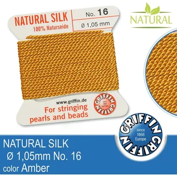 Nit Hedvábná nit s jehlou GRIFFIN síla nitě 1,05mm No.16 délka 2m. Barva Amber