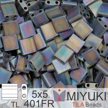 Korálek Korálky MIYUKI tvar TILA BEADS velikost 5x5mm. Barva TL-401FR Matte Black AB . Balení 5g.