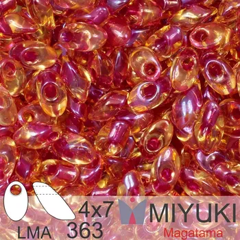 Korálek Korálky MIYUKI tvar Long MAGATAMA velikost 4x7mm. Barva LMA-363 Lt Cranberry Lined Topaz Luster. Balení 5g.