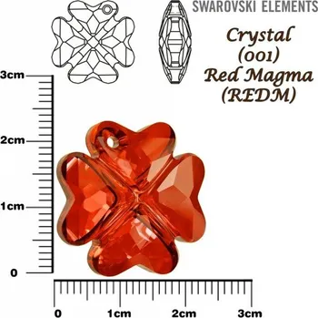 Přívěsek SWAROVSKI 6764 CLOVER Pendant barva CRYSTAL RED MAGMA velikost 23mm.