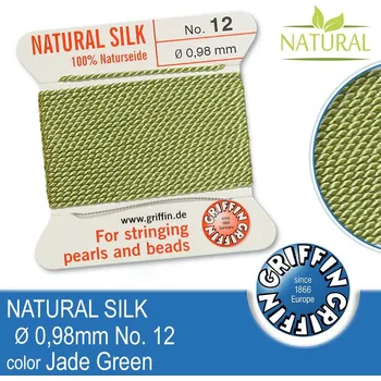 Nit Hedvábná nit s jehlou GRIFFIN síla nitě 0,98mm No.12 délka 2m. Barva Jade Green