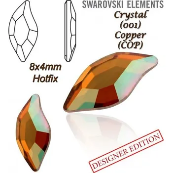 Korálek SWAROVSKI HOT-FIX 2797 tvar DIAMOND LEAF FB velikost 8x4mm barva CRYSTAL COPPER