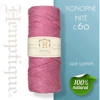 Nit Konopná nit HEMP CORD síla nitě 1,0mm. METRÁŽ Barva č.60 Růžová