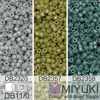 Korálek Korálky Miyuki Delica 11/0. Barevné variace č. 14 DB2358, DB2320, DB2357. Balení 3x5g