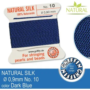 Nit Hedvábná nit s jehlou GRIFFIN síla nitě 0,90mm No.10 délka 2m. Barva Dark Blue
