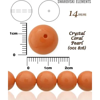 Korálek SWAROVSKI 5811 Voskované Perle barva CRYSTAL CORAL PEARL velikost 14mm.