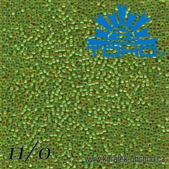 Korálek Korálky TOHO tvar ROUND (kulaté). Velikost 11/0. Barva č.393-Inside-ColorTopaz/Opaque Green Lined . Balení 8g.