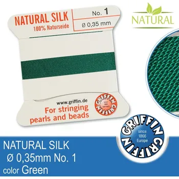 Nit Hedvábná nit s jehlou GRIFFIN síla nitě 0,35mm No.1 délka 2m. Barva Green