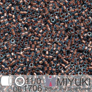 Korálek Korálky Miyuki Delica 11/0. Barva Mint Pearl LIned Pink Mist DB1706. Balení 5g.