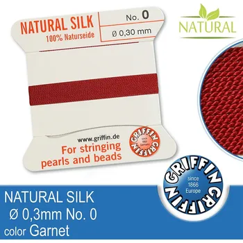 Nit Hedvábná nit s jehlou GRIFFIN síla nitě 0,3mm No.0 délka 2m. Barva Garnet.