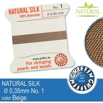 Nit Hedvábná nit s jehlou GRIFFIN síla nitě 0,35mm No.1 délka 2m. Barva Beige
