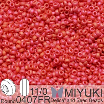 Korálek Korálky Miyuki Round 11/0. Barva 0407FR Matte Opaque Vermillion Red AB. Balení 5g.