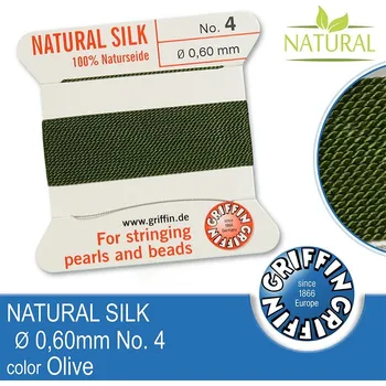 Nit Hedvábná nit s jehlou GRIFFIN síla nitě 0,60mm No.4 délka 2m. Barva Olive