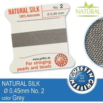 Nit Hedvábná nit s jehlou GRIFFIN síla nitě 0,45mm No.2 délka 2m. Barva Grey