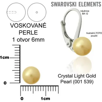 Náušnice SWAROVSKI 5818 Voskované Perle 1otvor barva CRYSTAL LIGHT GOLD PEARL velikost 6mm.