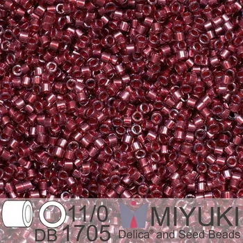 Korálek Korálky Miyuki Delica 11/0. Barva Copper Pearl Lined Transparent Dark Cranberry DB1705. Balení 5g.