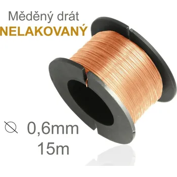 Hobby drát Drátek měděný 0,6mm v délce 15m NELAKOVANÝ vhodný na pájení cínování.