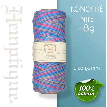 Nit Konopná nit HEMP CORD síla nitě 1,0mm. METRÁŽ Barva č.89 Modro-Růžová