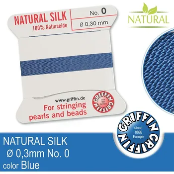 Nit Hedvábná nit s jehlou GRIFFIN síla nitě 0,3mm No.0 délka 2m. Barva Blue