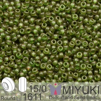 Korálek Korálky Miyuki Round 15/0. Barva 1611 Dyed SF Tr Olive. Balení 5g