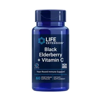 Life Extension Black Elderberry + Vitamin C Doplněk stravy s extraktem z černého bezu 60 ks, vegetariánská kapsle, EXP. 02/2024