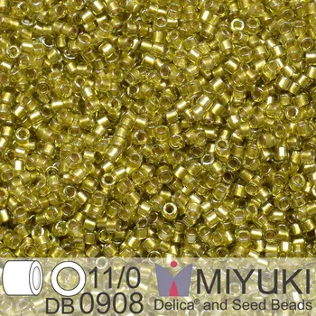 Korálek Korálky Miyuki Delica 11/0. Barva Spkl Beige Lined Chartreuse DB0908. Balení 5g.