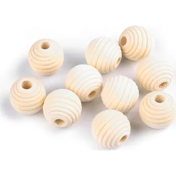 Dětské navlékací korálky Dřevěné korálky nelakované vroubkované O20 mm, 340241