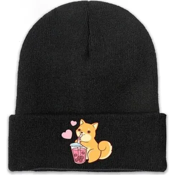 Čepice Zimní čepice | čepice s liškou - unisex - Černá