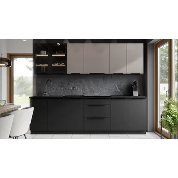 Kuchyňská linka Kuchyňská linka Arona kašmír / Siena černá matná, Sestava A, 260 cm