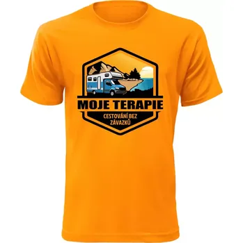 Pánské tričko s karavanem moje terapie oranžové