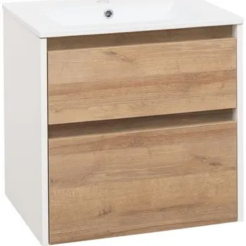 Koupelnový nábytek EBS Duomo Skříňka a keramické umyvadlo Slim 61 cm, bílá lesklá/dub Riviera DUOMOSL61K