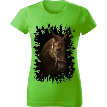 Dámské tričko Moon River Dámské tričko s koněm č.02 Zelené M (koňské koně kůň hlava)