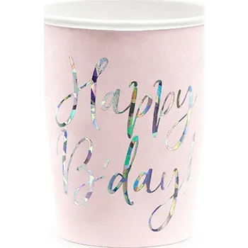 Party nádobí Happy B'day !, světle růžové kelímky 6 ks, 220 ml