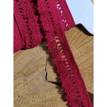 Krajka Bavlněná krajka / volánek šíře 15 mm paličkovaná elastická bordo