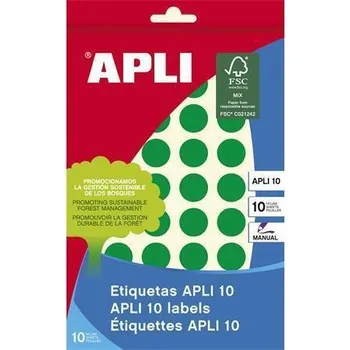 Samolepící etiketa Etikety, kruhové, zelená, průměr 16mm, na ruční popis, 432 ks/bal., APLI
