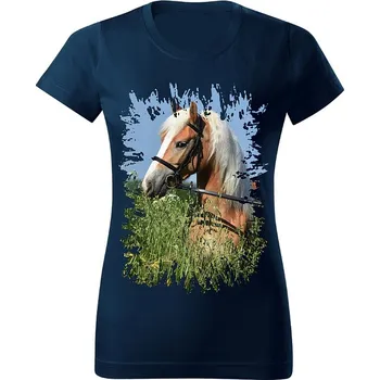 Dámské tričko Dámské tričko s koněm č.06 Navy modré 3XL (kůň koňské )
