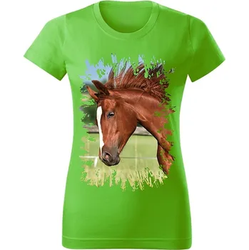 Dámské tričko Dámské tričko s koněm č.05 Zelené L (koňské koně kůň hlava)
