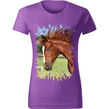 Dámské tričko Dámské tričko s koněm č.05 Fialové 3XL (koňské koně kůň hlava)