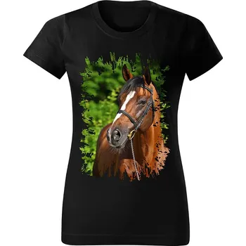 Dámské tričko Dámské tričko s koněm č.07 Černé XL (kůň koňské )
