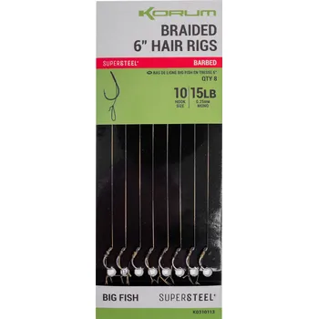 Rybářský háček KORUM Big Fish Braided Hair Rigs Barbed 15cm Velikost: vel. 10