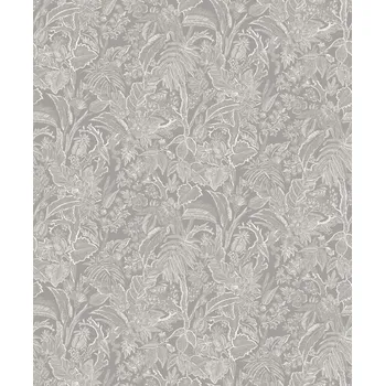 Tapeta Šedo-stříbrná vliesová tapeta s květinami a listy, SUM501, Summer, Khroma by Masureel