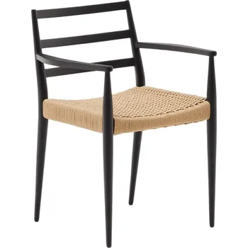 Jídelní židle Černá dubová jídelní židle Kave Home Analy s výpletem, s područkami