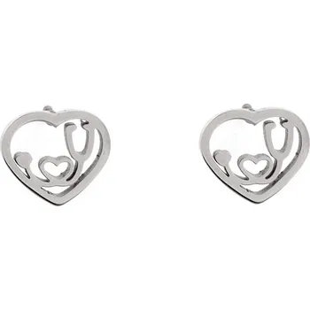 Náramek Náušnice z nerezové oceli, malé, 1 stříbrná srdce