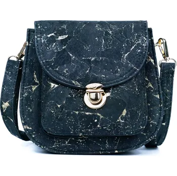 Kabelka Korková kabelka s klopou - Černá se zlatými prvky